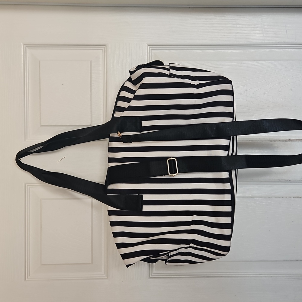 Alice + Olivia Duffle Bag Black and White Positano Stripe Weekender Tote